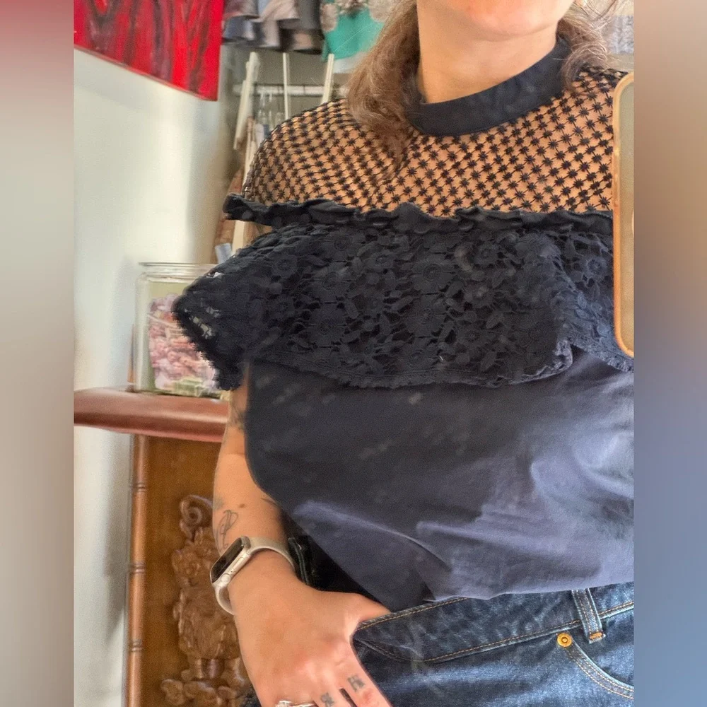 Self-Portrait Navy Lace Blouse - Picture 5 of 9